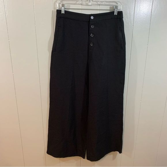 Sadie & Sage Black Sailor Buttons Pockets Career Wide Leg Crop Dress Pants M - Picture 1 of 10